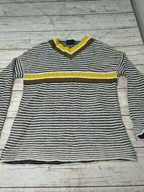 Longchamp Paris Striped Wool Angora V-Neck Sweater Size Small Made in Italy